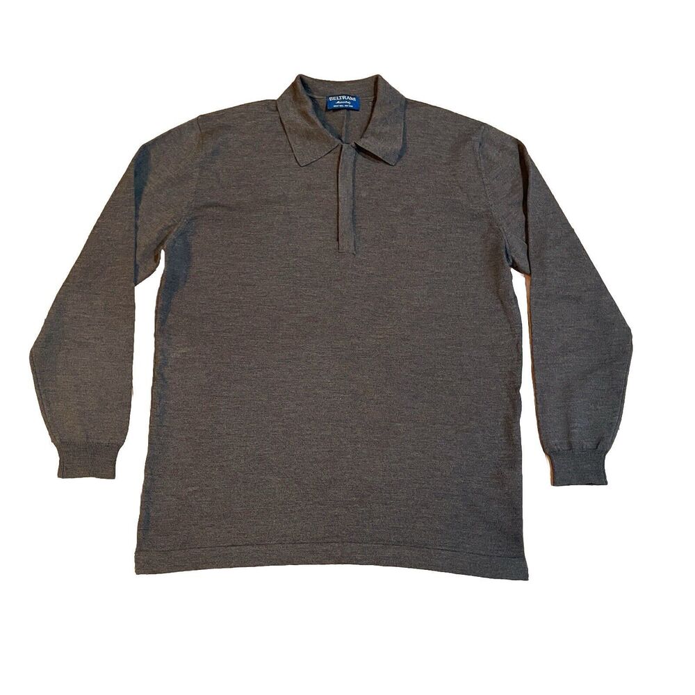 Vintage BELTRAMI Italy Mens Preppy Wool Pullover Sweater Size L Collared Brown